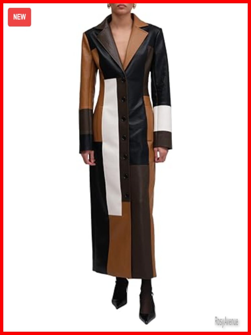 Faux Leather Coat Tailored Fitted Band Collar Overcoat Fall Cold Weather